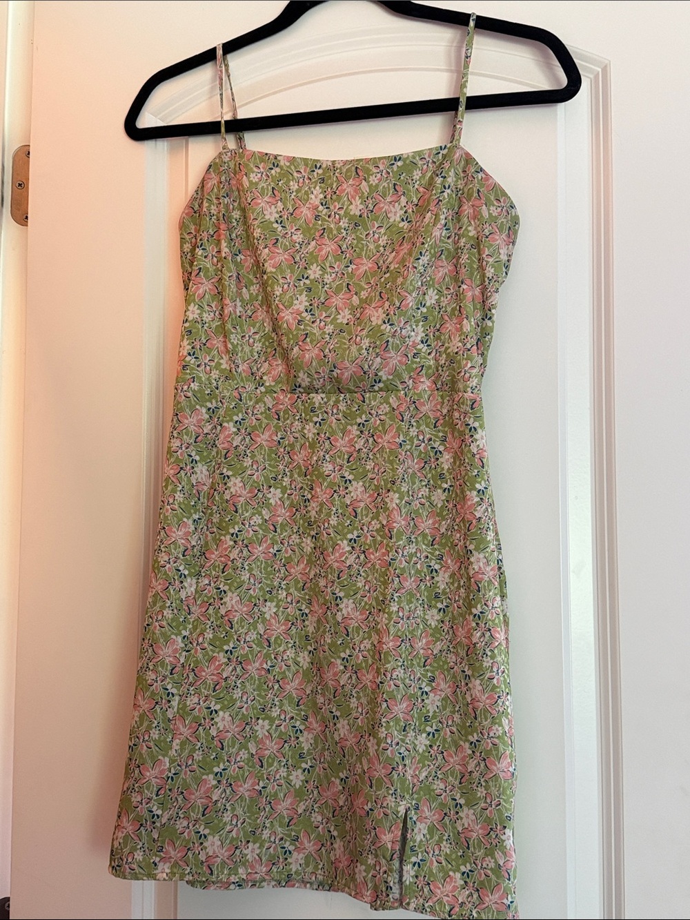 Lush Pink & Green Floral Spaghetti-Strap Mini Dress